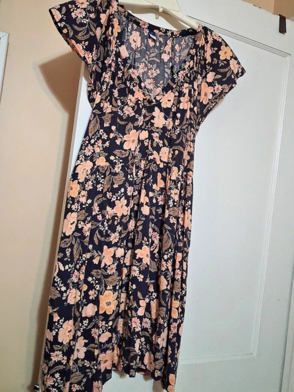 Old Navy Floral Babydoll Dress With Pockets in Blue & Peach Pink XL Like New